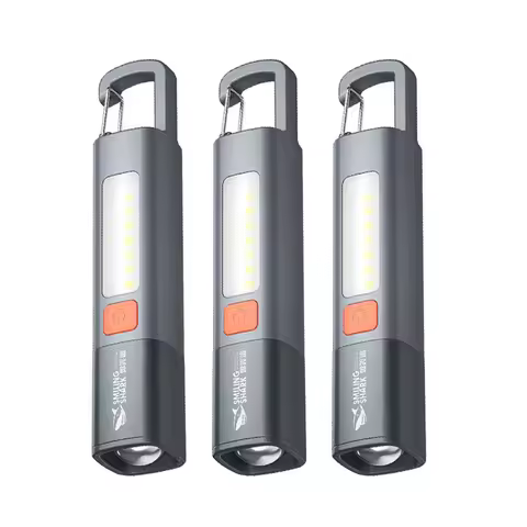 SMILING SHARK Portable LED Flashlight USB Rechargeable with Hook Zoomable Torch for Outdoor Camping 