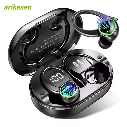 Headphones Bluetooth 5.3 Wireless Bass Stereo Over Ear Earbuds ENC Noise Cancelling Mic with Earhook
