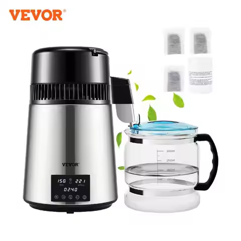 VEVOR 4L Water Distiller Purifier Filter 1.5L/H 1L/H For Drinking Dual Temp Display Stainless Steel 