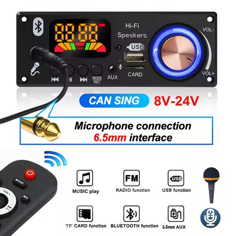 8V-24V Bluetooth V5.0 Mp3 Decoder Board TF FM Radio Module Wireless Audio Receiver with Microphone F