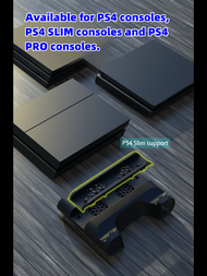 Soporte de base de enfriador multifuncional para PS4/PS4 Slim/PS4 Pro con luz LED y cargador doble para controladores y estante de almacenamiento de discos de juegos (Versión de actualización)