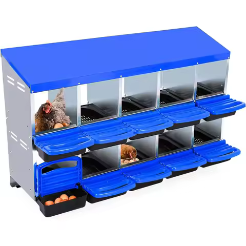 10 Compartment Chicken Laying Box with Egg Collection,Cleanable Pull Out Hen Roosting Boxes Roll Awa