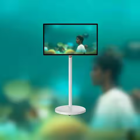27/32" Moveable Smart Screen 4K UHD Touch Screen Portable TV on Wheels Built-in Battery Android 11 R