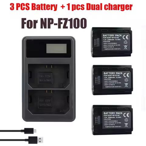 3Pcs NP-FZ100 NPFZ100 NP FZ100 Battery+LED Double Batteries Charger For Sony NP-FZ100, BC-QZ1, Sony 