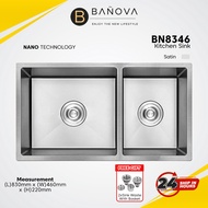 BANOVA Stainless Steel Handmade Undermount 2 Bowls Kitchen Sink (NANO) BN-8346 [SATIN]