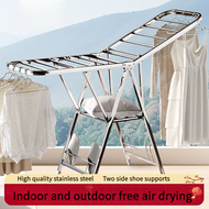Clothes Drying Rack Foldable Stable Stainless Steel Thickened Folding Home Balcony, Quilt Drying Tool, Indoor Clothes Rack, Floor to Ceiling 6654