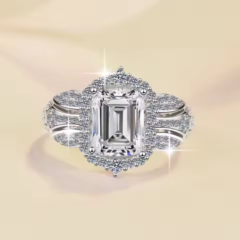 3 Carat Moissanite Emerald-Cut Women's Ring PT950 Platinum - High-value 3ct, elegant cut, premium pl