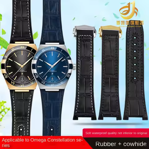 25*14mm Notch Cowhide Surface Rubber Bottom Bracelet For Omega Constellation 41mm Watchband Manhatta