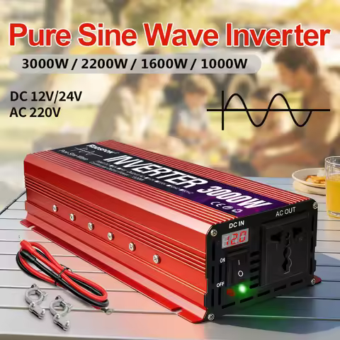 Pure Sine Wave Inverter Power 1000W 1600W 2200W 3000W DC12V 24V to AC220V 50HZ 60HZ With Digital Dis