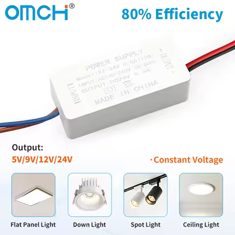 OMCH Constant Voltage Isolated LED Driver 5W 6W 7.2W 10W 12W 24W AC100-240V to DC5V 9V 12V 24V 0.5/0