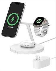 Belkin MagSafe-Compatible Charger, 3-in-1 Wireless Charging Station, Qi2-Certified 15W Wireless Char