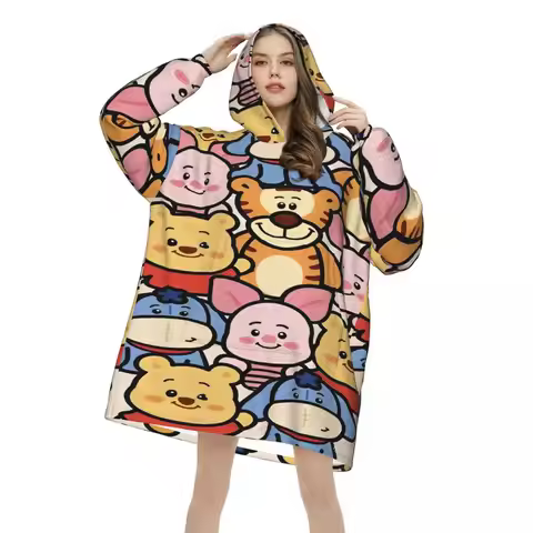 Winnie The Pooh Wearable Blanket Hoodie for Women Men Warm Cozy Oversize Blanket Sweatshirt Thick Fl