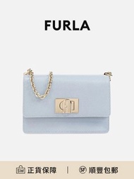 Furla 1927系列小方包斜孖包藍色皮革輕奢高級百搭[平行進口]