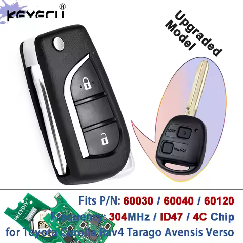 KEYECU PN: 60030/ 60040/ 60120 304MHz 4C / 4D67 Chip Upgraded Flip Remote Key Fob for Toyota Corolla