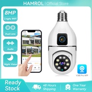 Hamrol 4K 8MP E27 Dual Lens Dual Screen V380 Pro PTZ WIFI Bulb Camera 4MP Indoor Home Wireless Color