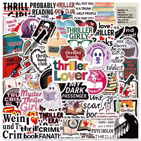 50Pcs Thriller Book Stickers Horror Books DIY Stickers Scrapbooking Phone Luggage Skateboard Waterpr