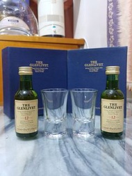 Glenlivet 12 yo Pure Single Malt Whisky 50ml Miniature &amp; Glass Set ×2 [ 酒辦 &amp; 酒杯 ] 合共兩套