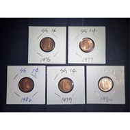 Singapore 1st series 1cent coin set.(5pcs random year set)