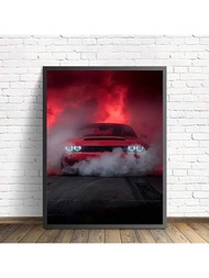 1件紅色汽車帆布印刷壁畫,美式肌肉運動車牆藝術繪畫,汽車藝術海報,賽車禮品,帆布藝術,裝飾牆面-無框