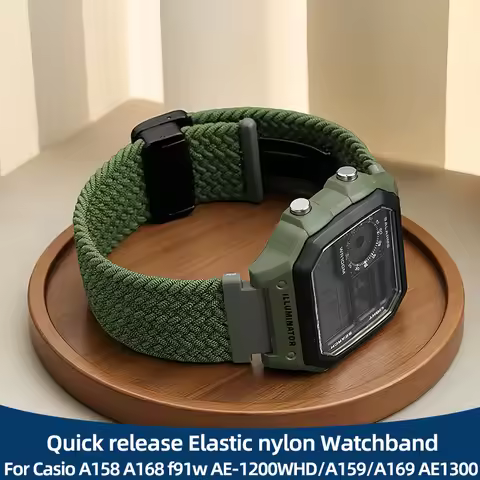 Quick release Elastic nylon Watchband For Casio A158 A168 f91w AE-1200WHD/A159/A169 AE1300 Magnetic 