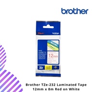 Brother TZe-232 Laminated Tape 12mm x 8m Red on White