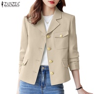 ZANZEA Women Korean Daily Casual Long Sleeves Pockets Solid Color Blazer