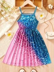 Childrens Clothing for Girls: Sparkling All-Over Print Dress Fashionable Strap Dress for Girls Aged 