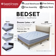 LATEX+ 10" Latex Top Pocketed Spring Mattress + Bedframe | Bed Set A77 / A99 - Single / Super Single / Queen / King