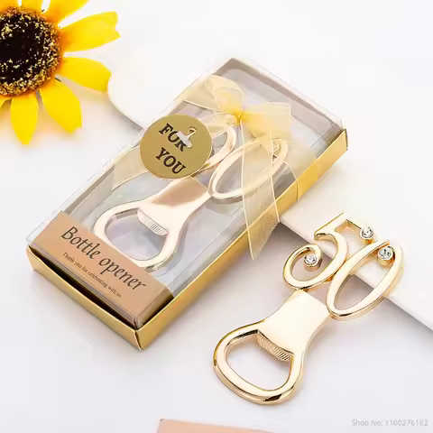 50pcs / lot 50th Wedding Anniversary Souvenirs Birthday Party Gift For Guest Gold Digital 50 Bottle 