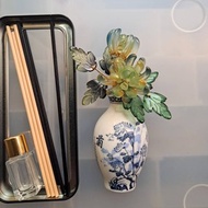 【中國風花瓶-琉璃綠菊】磁鐵 ∕ 冰箱貼 ∕ 擴香瓶