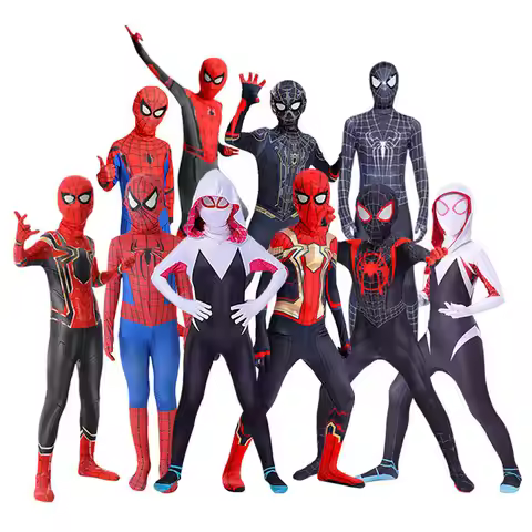 Superhero Spiderman Costume Set 12 Style Iron Miles The Amazing Spiderman Halloween Cosplay Adult
