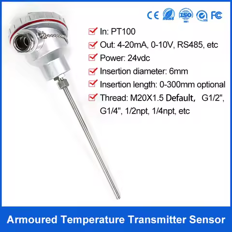PT100 temperature sensor 4-20mA output -50-500 degrees Celsius temperature transmitter