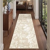 Soalmost Floral Runner Rug 2x5 for Hallway, Washable Soft Low-Pile Non-Slip Oriental Neutral Thin Th