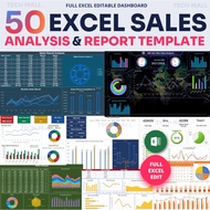 50 Excel Sales Report Bundle Spreadsheet Templates: Editable A4 Dashboard