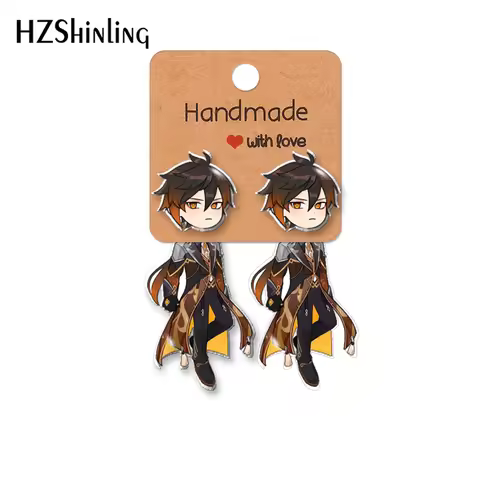 Genshin Impact Zhongli Cartoon Patten Acrylic Clip Earrings Stud Earrings Resin Epoxys Ear Jewelry