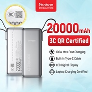【3C QR Certified】Yoobao Powerbank 100W Fast Charging 20000mAh w Built in Type-C Cable Compatible For