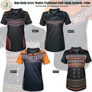 (Small Cutting)Ready Stock Baju Batik Jersey Traditional Etnik Sabah Sarawak- Collar Perempuan Colla