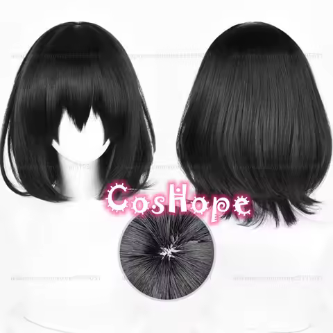 Misaki Mei Cosplay Wig Unisex 35cm Short Bob Hair Black Wig Cosplay Anime Cosplay Wigs Heat Resistan