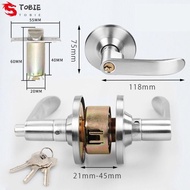TOBIE Privacy Door Handle, with Round Trim Interior Reversible Door Lock Lever, Silver Straight Lever Easy To Install Satin Brass Finish Hardware Lockset For Left/Right Handed