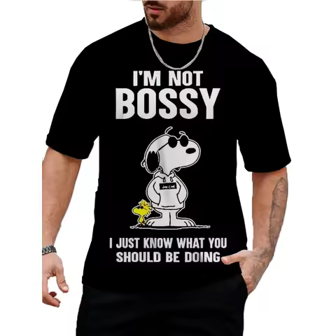 2024 T Shirt For Mens Fun Snoopy Print Short Sleeve Top 3D Casual Street Man's T-shirt Oversized Tee