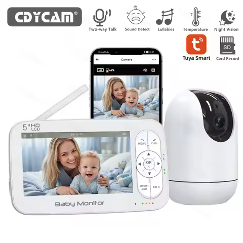 5" Display WiFi Baby Monitor Phone APP View Control with Pan-Tilt-Zoom HD Video Camera Motion Cry De