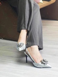 女士銀色玫瑰系列多用途高跟鞋,獨特優雅