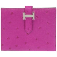 全新未使用愛馬仕 Bearn 鴕鳥皮三折皮夾，玫瑰紫色，A 印章，1059 [二手]