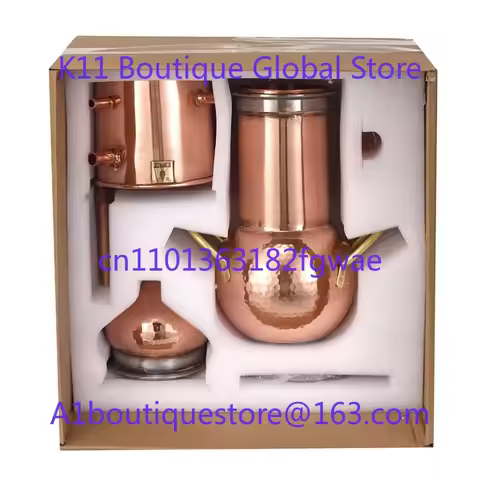 Copper still for home use; small, ancient distillation device with 2 liters; water pump and pipe inc