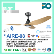 PO AIRE-08 36" Smart WIFI-Enabled Ceiling Fan with 20W Dimmable RGB LED Light Kit (Optional)