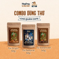 Combo dùng thử cho quán cafe - Túi Origin 50g Túi Balanced 50g Túi Natural 50g - Heyday Cacao