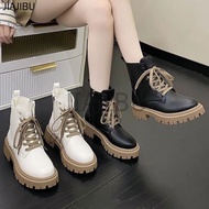 Korean Fashion Black Platform Martin Shoes for Women Non-slip Thick Heel Motorcycle Boots Casual Soft Sole Knight Boots British Style White Lace-up Ankle Boots Versatile Women's Casual Leather Boots Black Cosplay Short Boots Performance Shoes Dance Boots