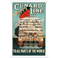 Tin Sign of Retro Vintage Travel Poster Cunard Line  By Nature Scene Painting