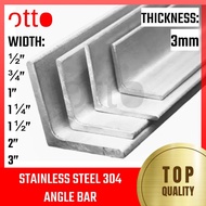 Stainless 304 Angle Bar 3mm Thick x 1/2" to 2” size (up to 60 inches length)