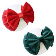 Ikat Kepala Bayi Red Velvet Krismas dengan Riben Hijau, Ikat Rambut Lembut Buatan Tangan, Riben Besa